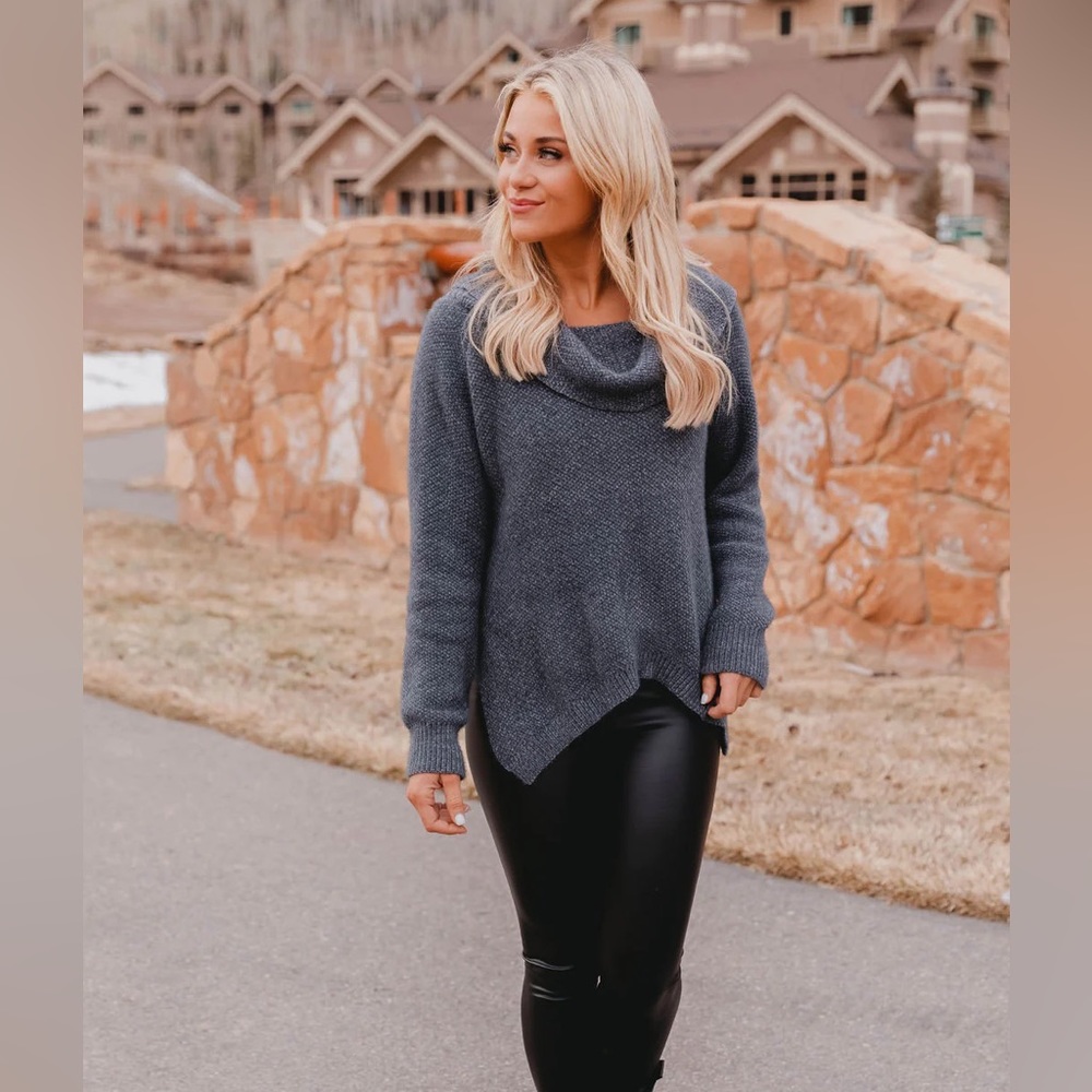 Pink Lily Good Reasoning Charcoal Off The Shoulder Sweater